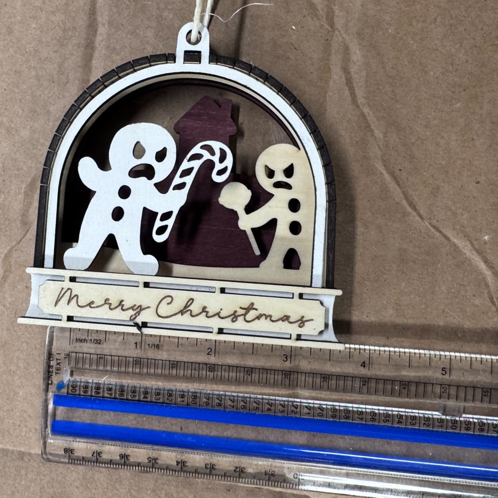 3/$20 Layered Wooden Gingerbread Ornament – Funny Christmas Cookie Fight Scene - Picture 4 of 4